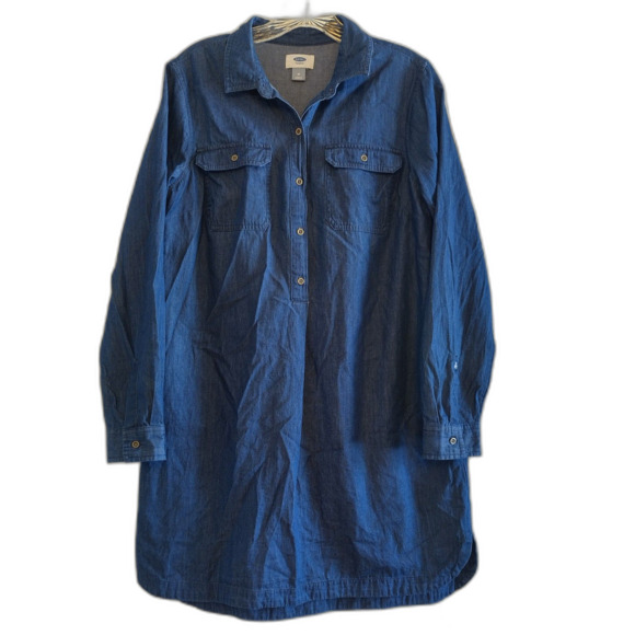 Old Navy Chambray Tunic Shift Dress Women's M Denim Indigo Relaxed Boho Rustic - Picture 1 of 5